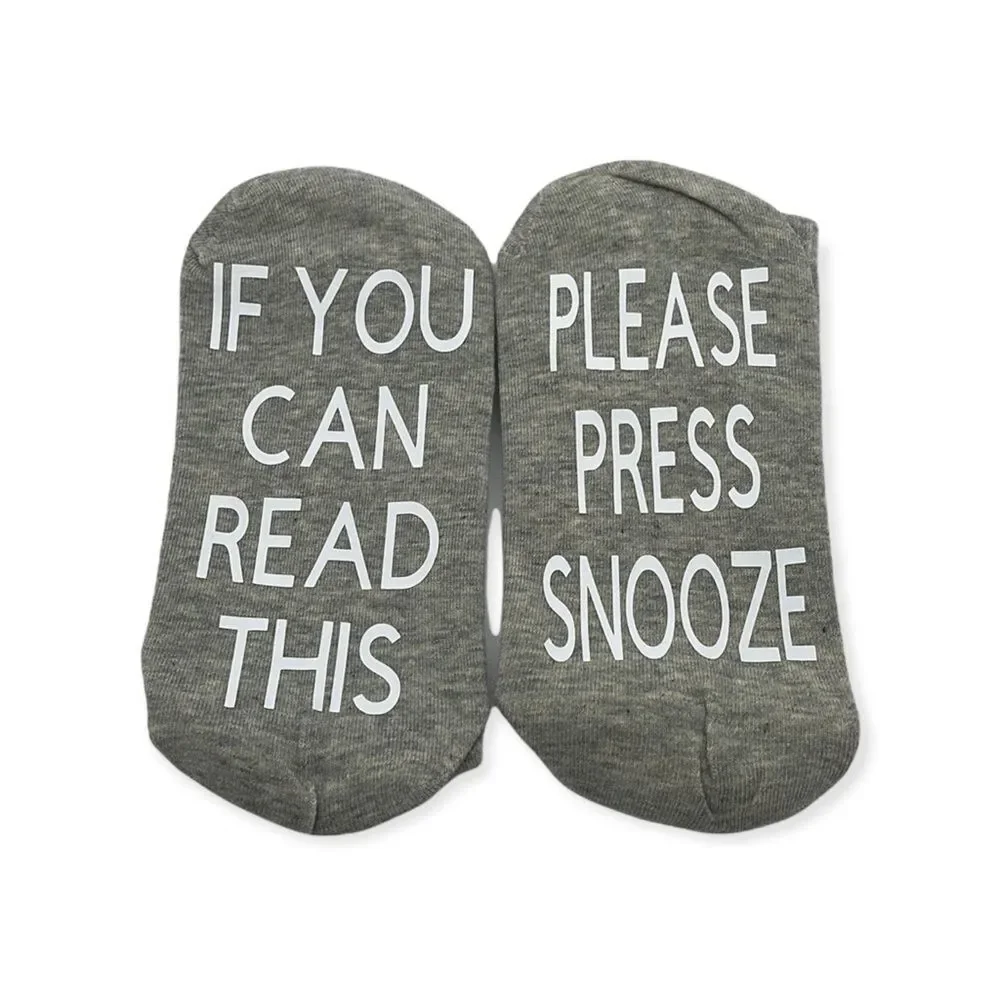 NWT Wool + Pepper Co. PLEASE PRESS SNOOZE Heather Grey Ribbed Crew Socks